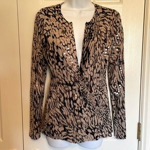 INC International Concept Sequined Cardigan Sweater Abstract Animal Print Size-M